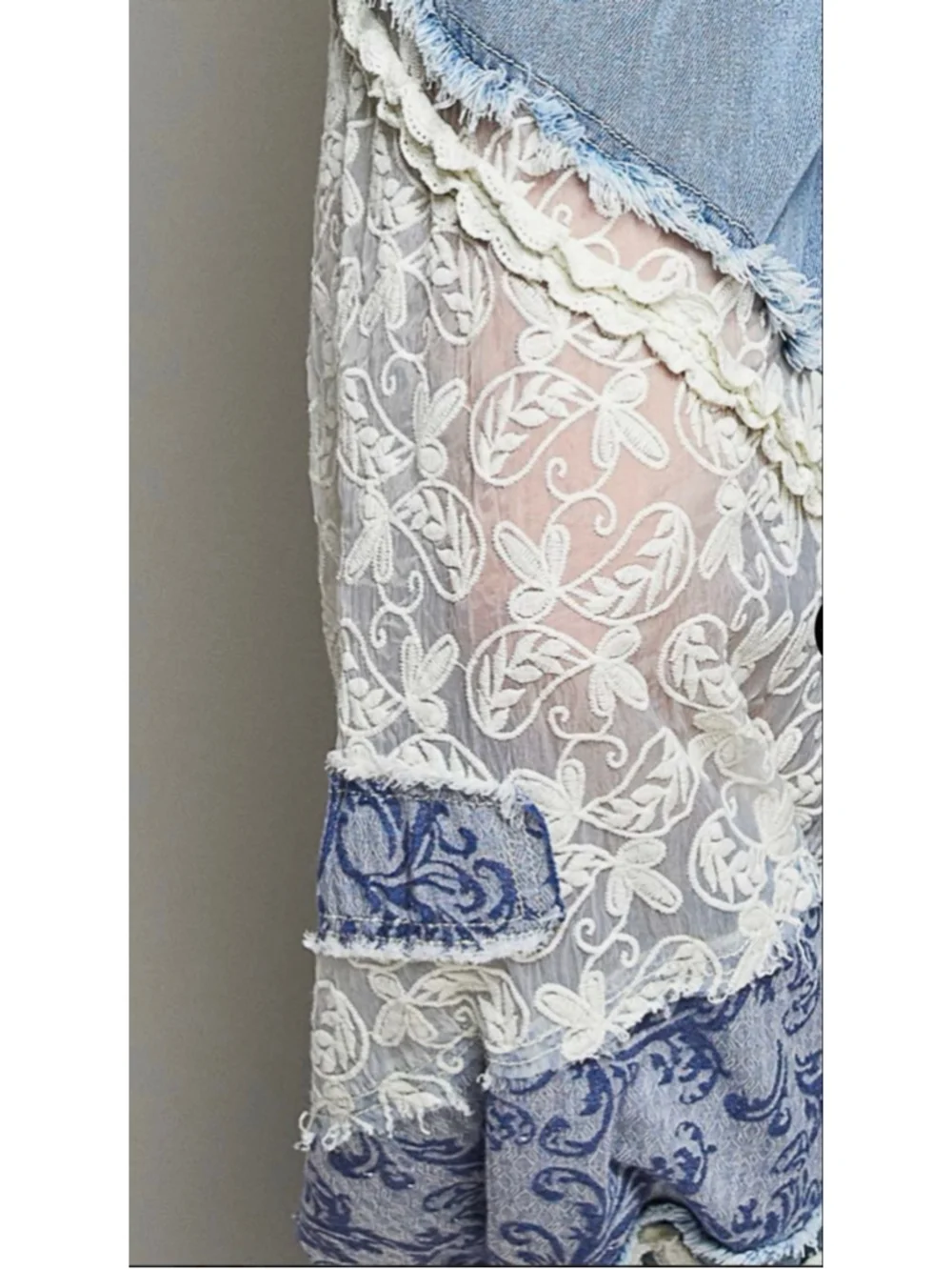 NEW Pol Free People Style Lace Patchwork Embroidery Denim Baggy Pants size S M L